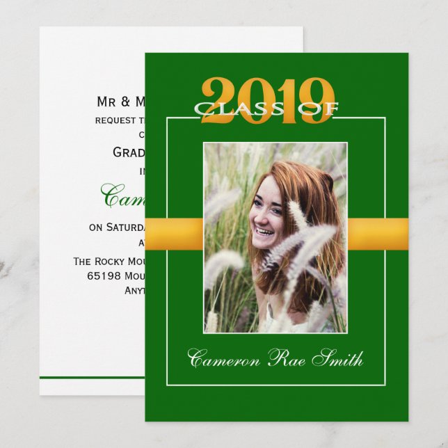 Invitation Classe de 2019 Green & Yellow Graduation Party (Devant / Derrière)