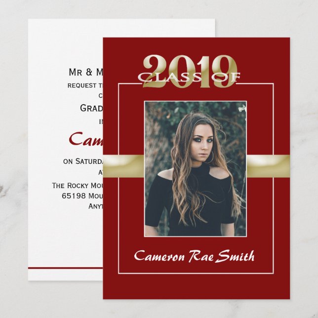 Invitation Classe de 2019 Maroon & Gold Graduation Party (Devant / Derrière)