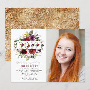 Invitation Classe de 2019 Red Purple Floral Photo Graduation