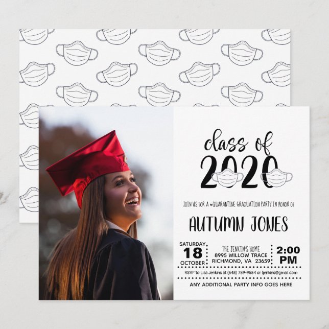 Invitation Classe de 2020 Faciemask avec photo (Devant / Derrière)