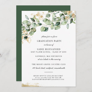 Invitation Classe de 2021 Eucalyptus Rustic Gold Graduation