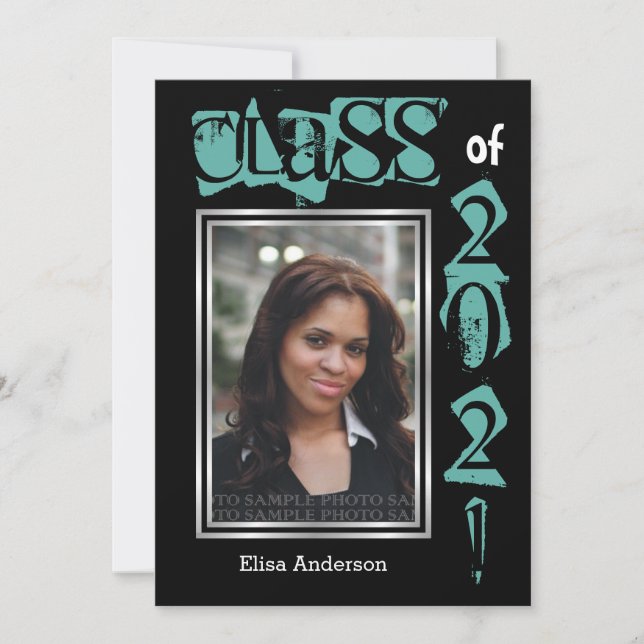 Invitation Classe de 2021 photo de graduation de texte turquo (Devant)