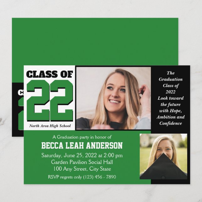 Invitation Classe de 2022 Hope and Confidence Green (Devant / Derrière)