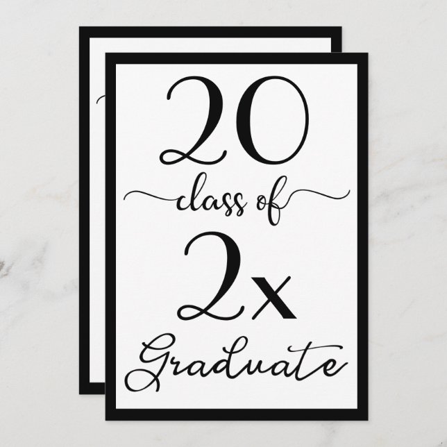 Invitation Classe De 2023 Black White Script Graduation Party (Devant / Derrière)