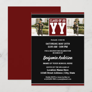 Invitation Classe de 2023 Burgundy Red Graduation Photo