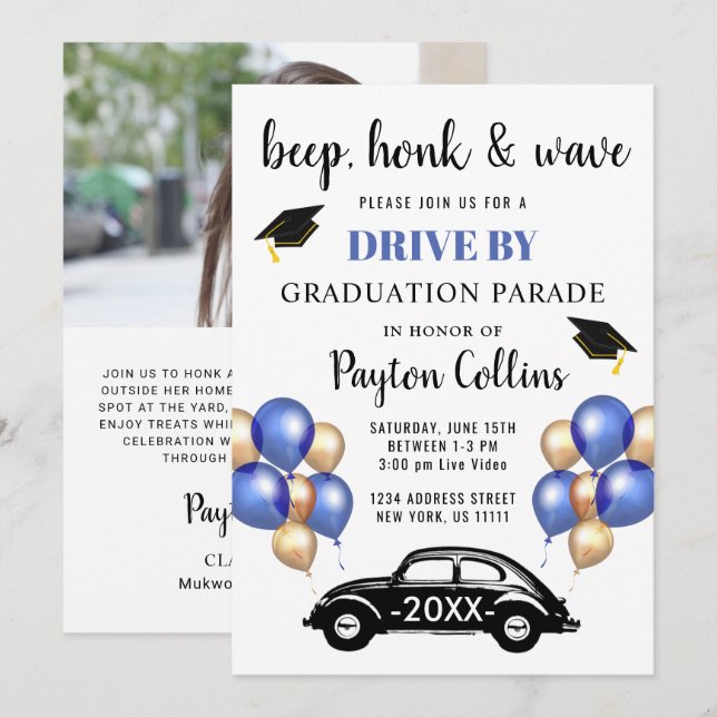 Invitation Classe de 2023 DRIVE BY PHOTO Graduation Party (Devant / Derrière)