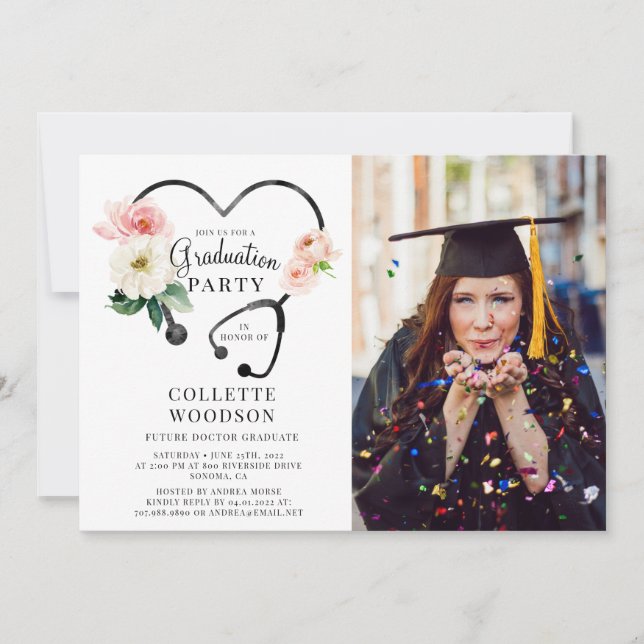 Invitation Classe De 2023 Futur Docteur Graduation Photo Part (Devant)