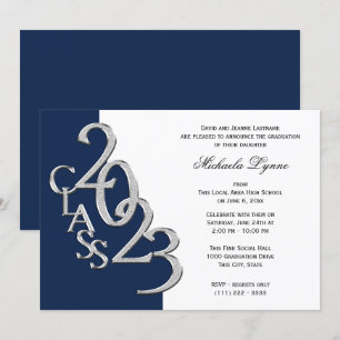 Invitation Classe de 2023 Grad Silver and Navy Blue