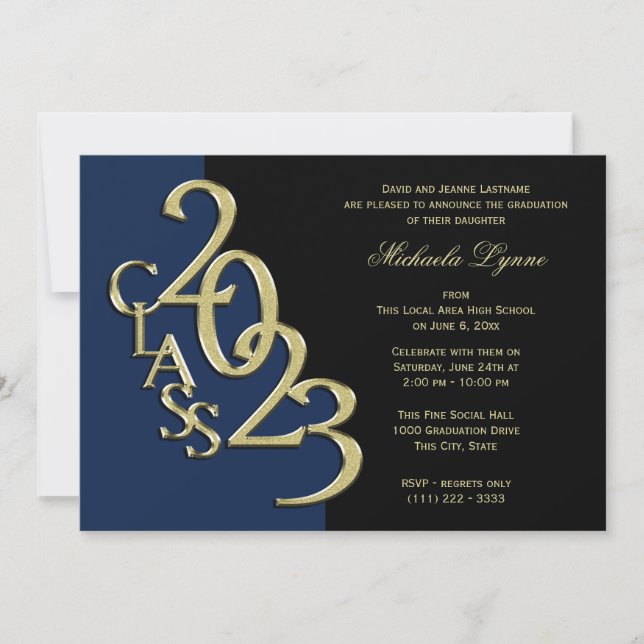 Invitation Classe de 2023 Graduation Bleu et Or (Devant)