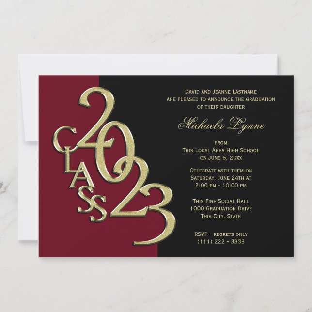 Invitation Classe de 2023 Graduation Bourgogne et Or (Devant)
