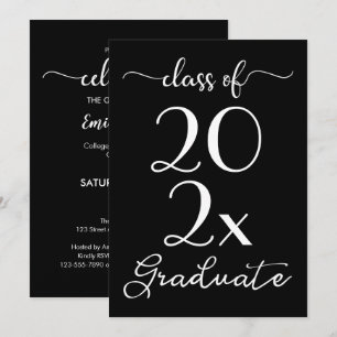 Invitation Classe De 2023 Graduation Chic Noir & Blanc Script