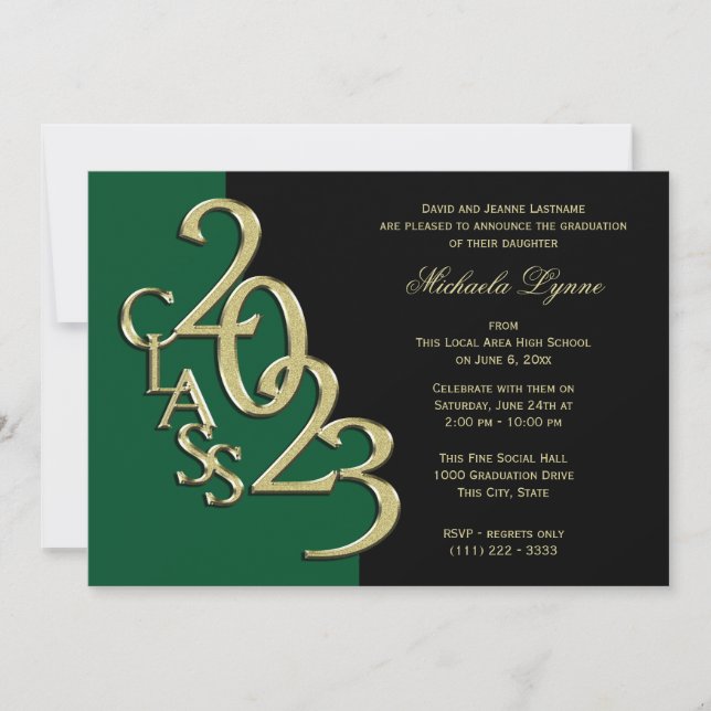 Invitation Classe de 2023 Graduation Green and Gold Invitatio (Devant)