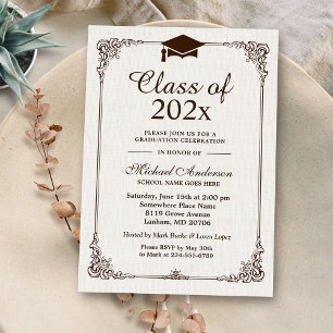 Invitation Classe de 2023 Graduation Ivory Linen Cadre Vintag