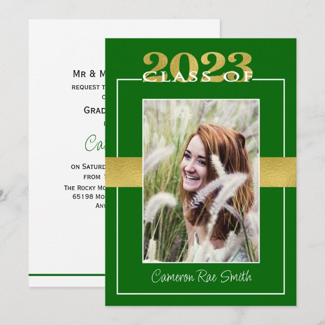 Invitation Classe de 2023 Green & Gold Graduation Party (Devant / Derrière)