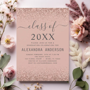 Invitation Classe de 2023 Parties scintillant d'or rose Rose