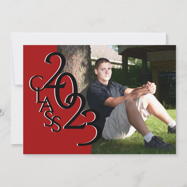 Invitation Classe de 2023 Photo Graduation Rouge et Noir (Devant)