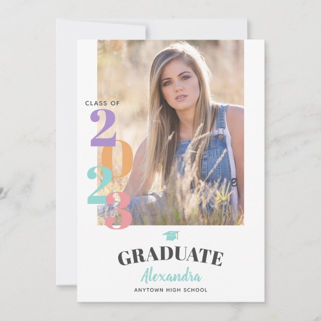 Invitation Classe de 2023 Photo Pastel Turquoise Graduation P (Devant)