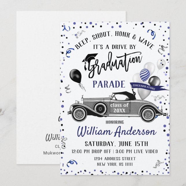 Invitation Classe de 2024 DRIVE BY Graduation Party (Devant / Derrière)