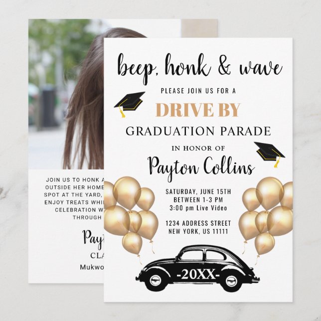 Invitation Classe de 2024 DRIVE BY PHOTO Graduation Party (Devant / Derrière)
