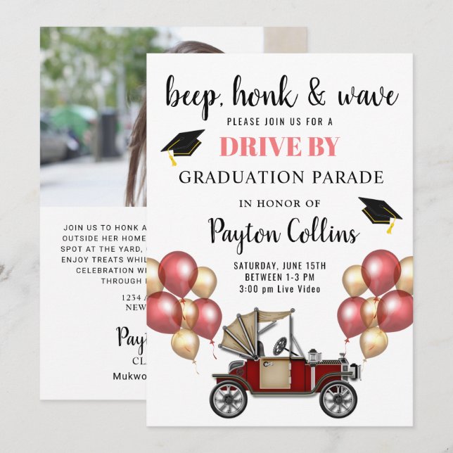 Invitation Classe de 2024 DRIVE BY PHOTO Graduation Party (Devant / Derrière)