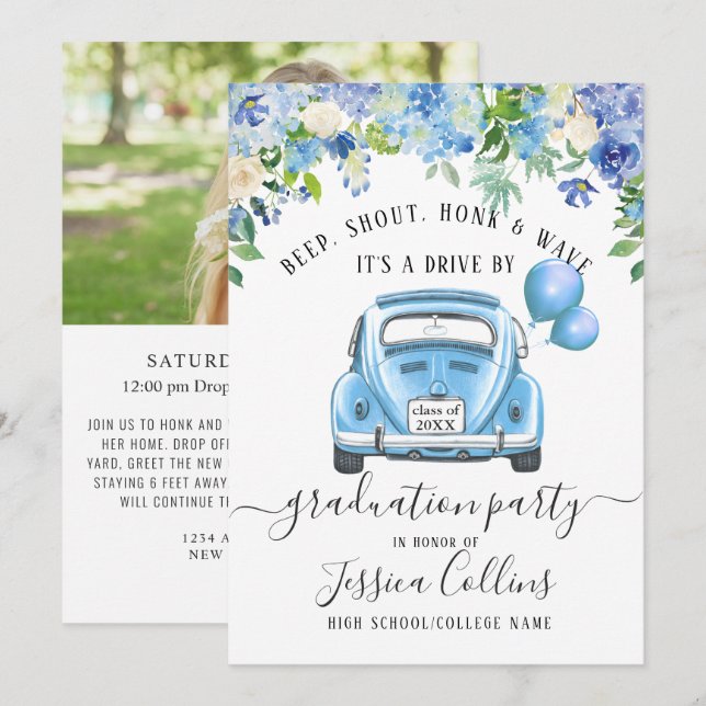 Invitation Classe de 2024 DRIVE BY PHOTO Graduation Party (Devant / Derrière)