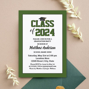 Invitation Classe de 2024 Elégant Forest Green Graduation