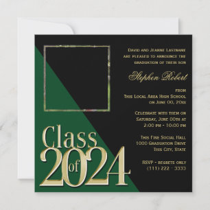 Invitation Classe de 2024 Gold Grad Green avec photo