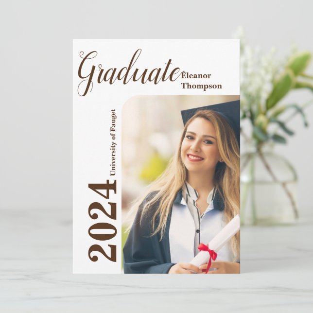 Invitation Classe de 2024 Grad : Photo moderne noir & blanc (Debout devant)