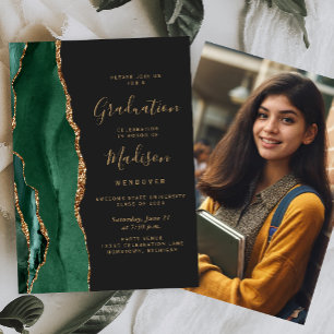 Invitation Classe de 2024 Green Agate Photo Dark Graduation