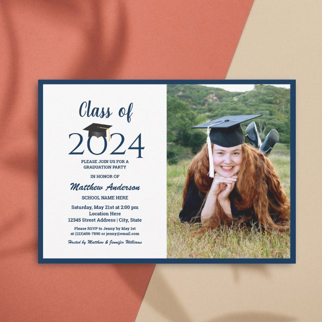 Invitation Classe de 2024 Marine Blue Graduate Photo Graduati (Créateur téléchargé)