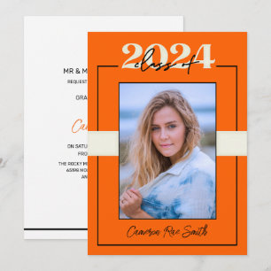 Invitation Classe de 2024 Orange & Black Graduation Party