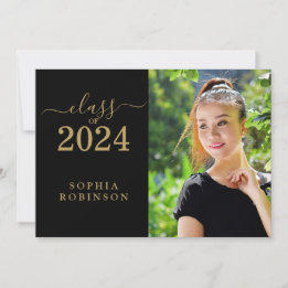 Invitation Classe de 2024 Photo Gold Script Graduation Party