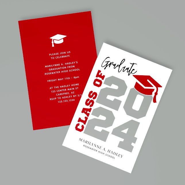 Invitation Classe de 2024 Red and Grey Graduation (Créateur téléchargé)