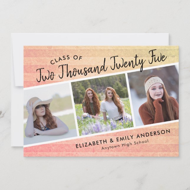 Invitation Classe de 2025 3 Photos Graduation Rustique (Devant)