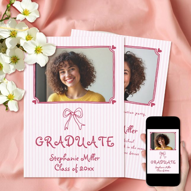 Invitation Classe de 2025 arc rose Photo Graduate (Créateur téléchargé)