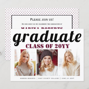 Invitation Classe de 2025 burgundy diplômée photo de typograp