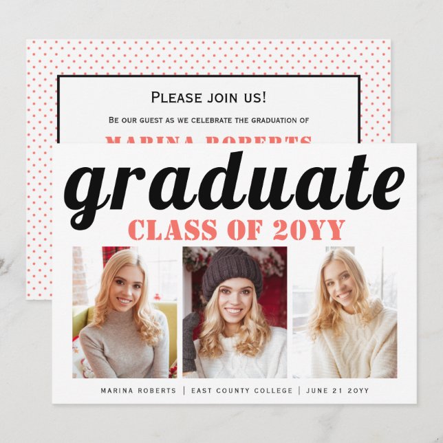 Invitation Classe de 2025 diplôme de typographie photo (Devant / Derrière)