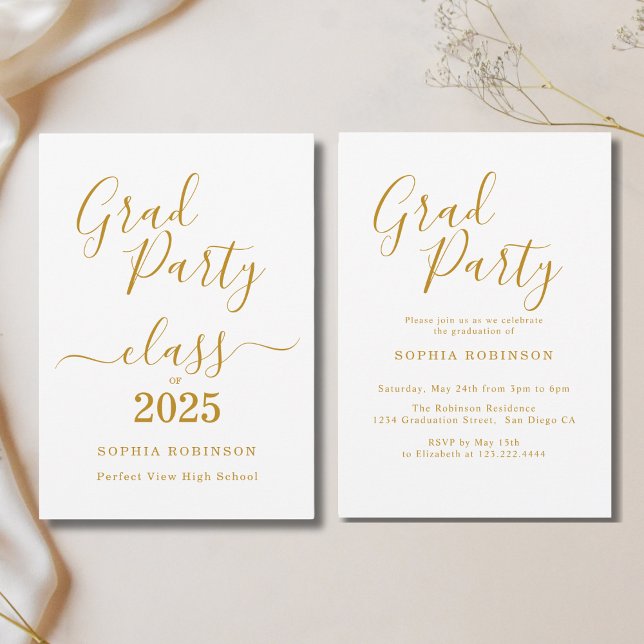 Invitation Classe de 2025 Elegant Gold Script Graduation Part (Créateur téléchargé)
