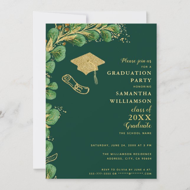 Invitation Classe de 2025 Emerald Green et Gold Graduation (Devant)