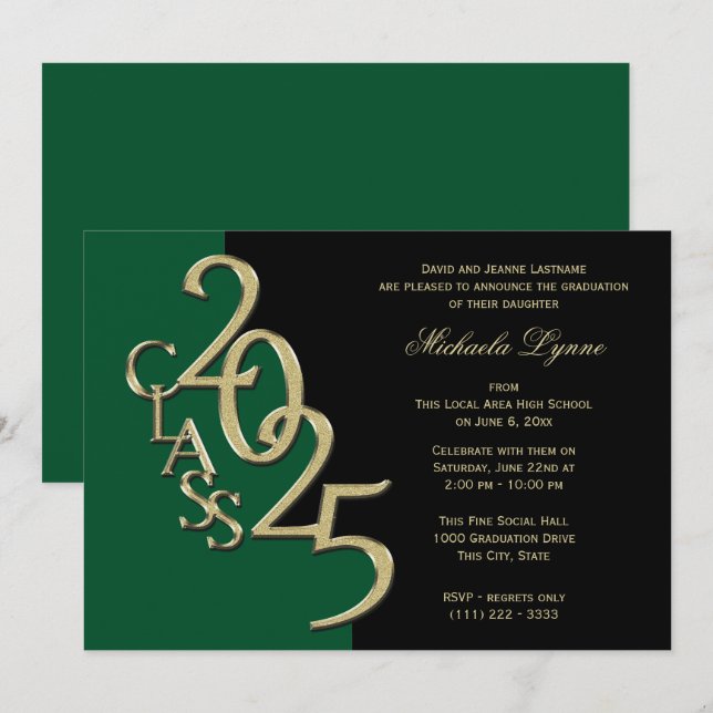 Invitation Classe de 2025 Grad Gold avec option de couleur (Devant / Derrière)