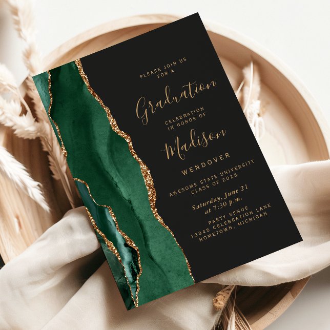 Invitation Classe de 2025 Green Gold Agate Dark Graduation (Créateur téléchargé)