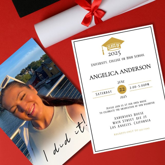 Invitation Classe de 2025 "Je l'ai fait" Photo Graduate Invit (Créateur téléchargé)