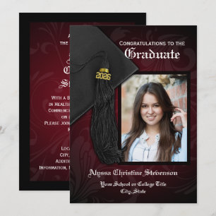 Invitation Classe de 2025 Maroon Tassel Photo Graduation