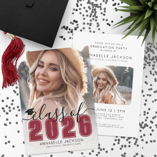 Invitation Classe De 2025 Red Graduate Photo Graduation