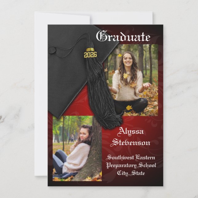 Invitation Classe de 2025 Red Tassel Diplôme Dignifié (Devant)