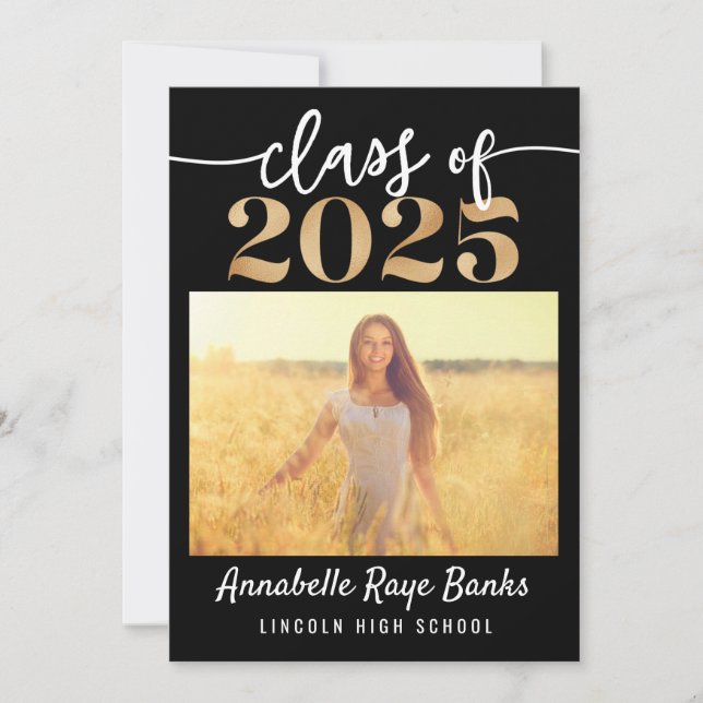 Invitation Classe de 2025 Script noir imprimable (Devant)