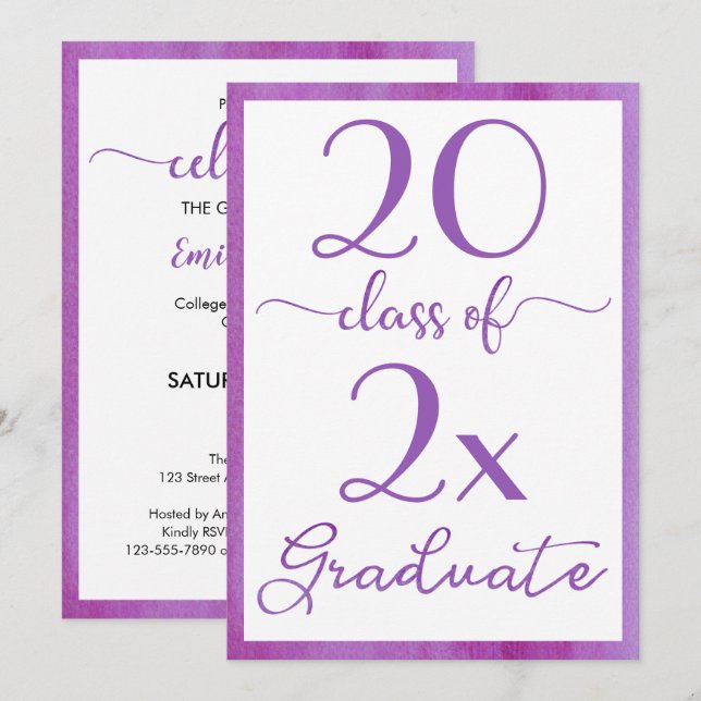 Invitation Classe De 2025 Violet Graduation Party (Devant / Derrière)