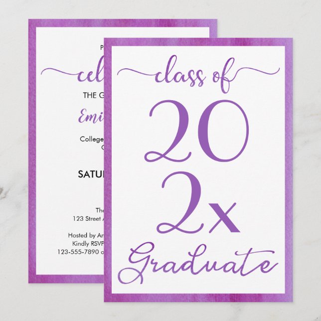 Invitation Classe De 2025 Violet Graduation Party (Devant / Derrière)