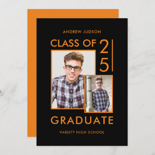 Invitation Classe De 25 Photo Moderne Black & Orange Open Hou