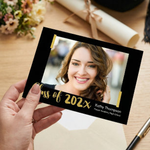Invitation Classe de Black Gold Photo Graduation Party 2023